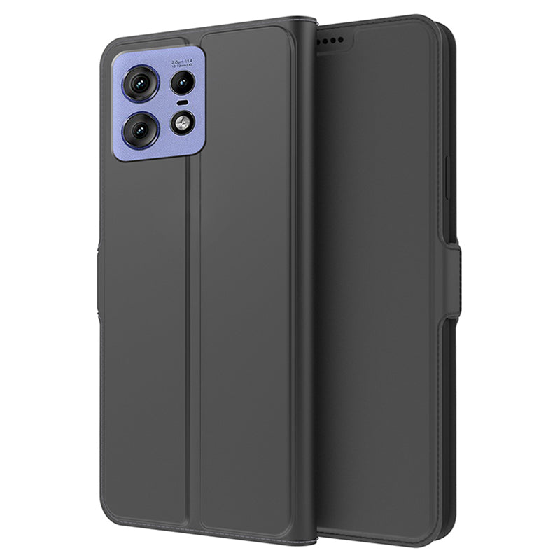 For Motorola Edge 50 Pro 5G Case Card Holder Leather+TPU Stand Phone Cover - Black