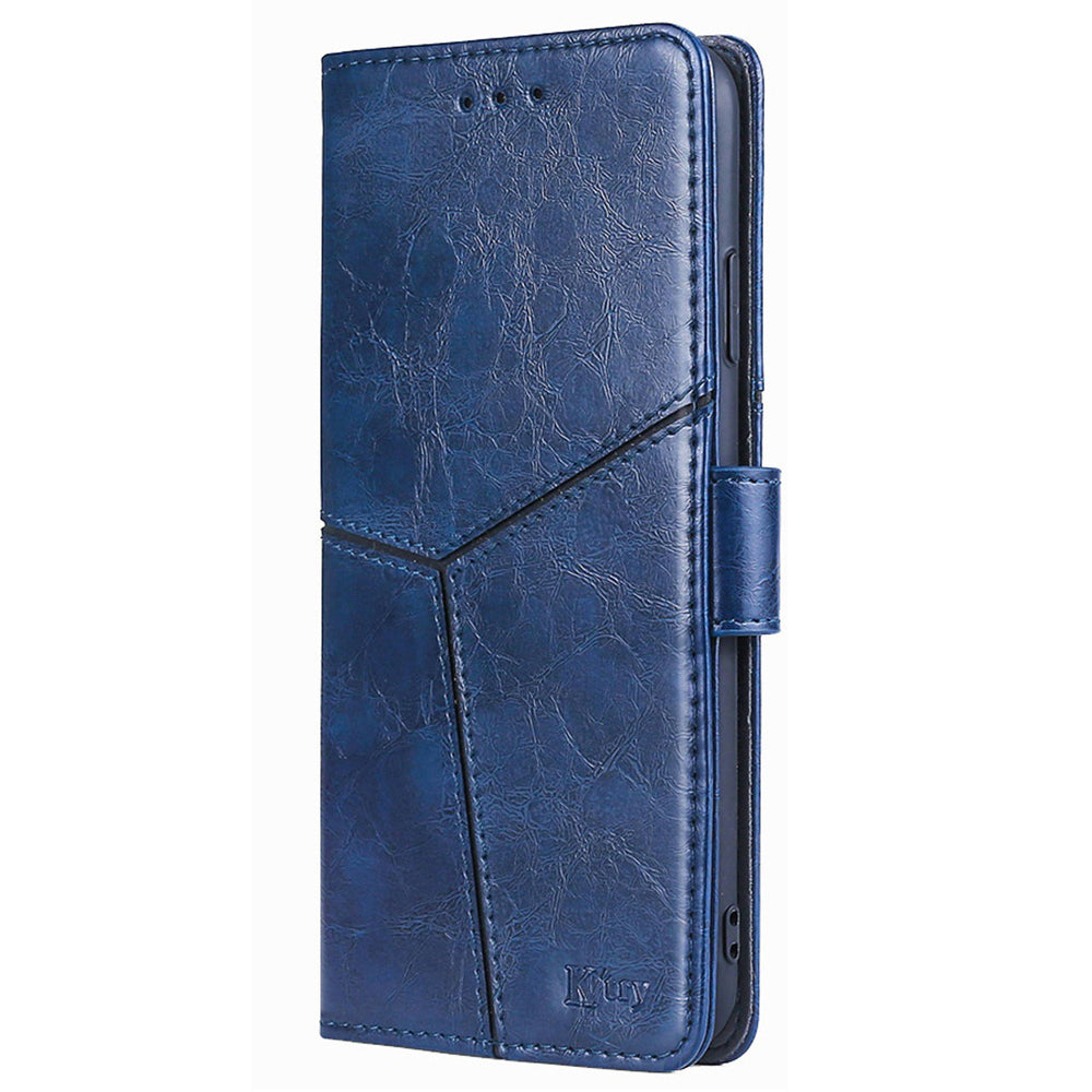 For Realme 12 Pro 5G / 12 Pro+ 5G Case Geometric Splicing Stand Cell Phone Cover with Wallet Design - Blue