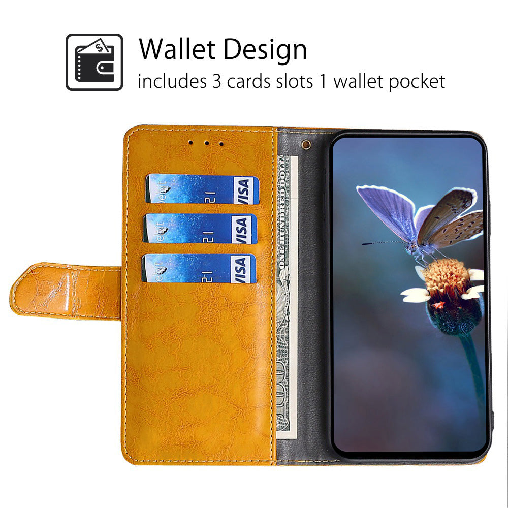 For Realme 12 Pro 5G / 12 Pro+ 5G Case Geometric Splicing Stand Cell Phone Cover with Wallet Design - Yellow