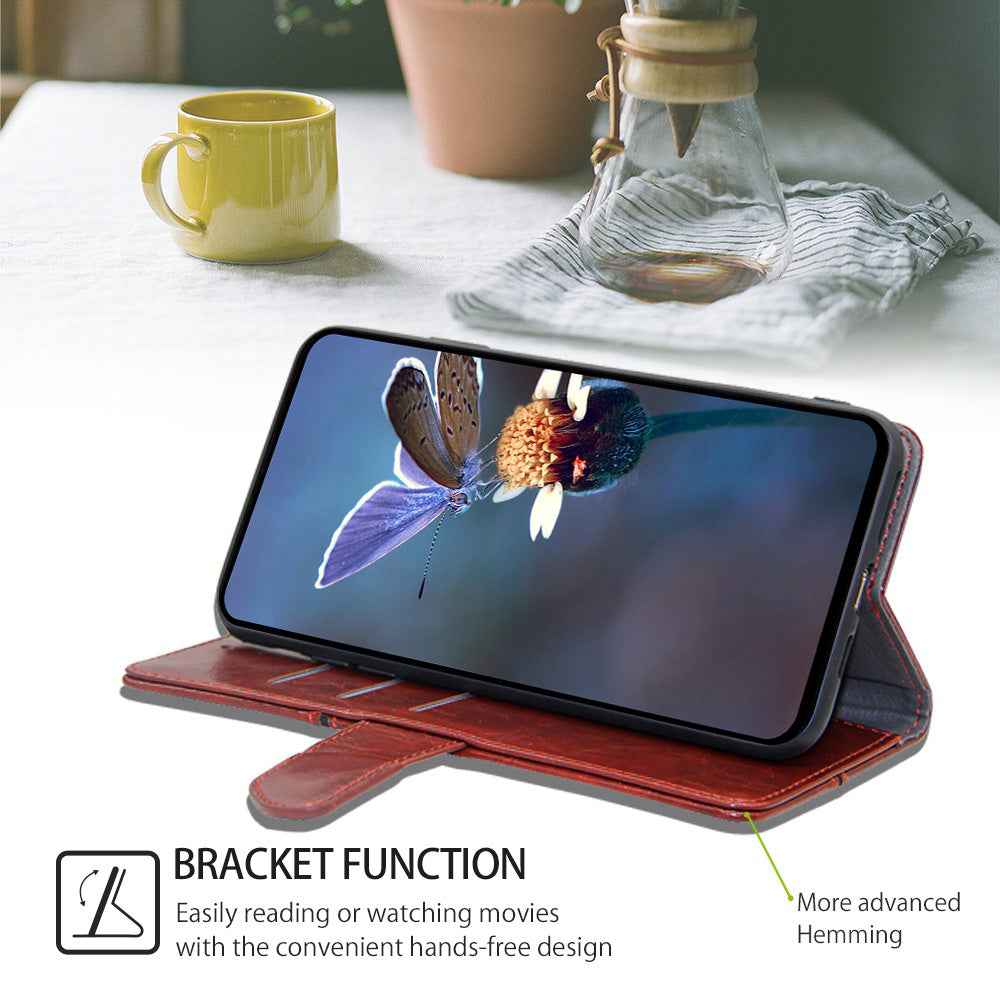For Realme 12 Pro 5G / 12 Pro+ 5G Case Geometric Splicing Stand Cell Phone Cover with Wallet Design - Dark Brown