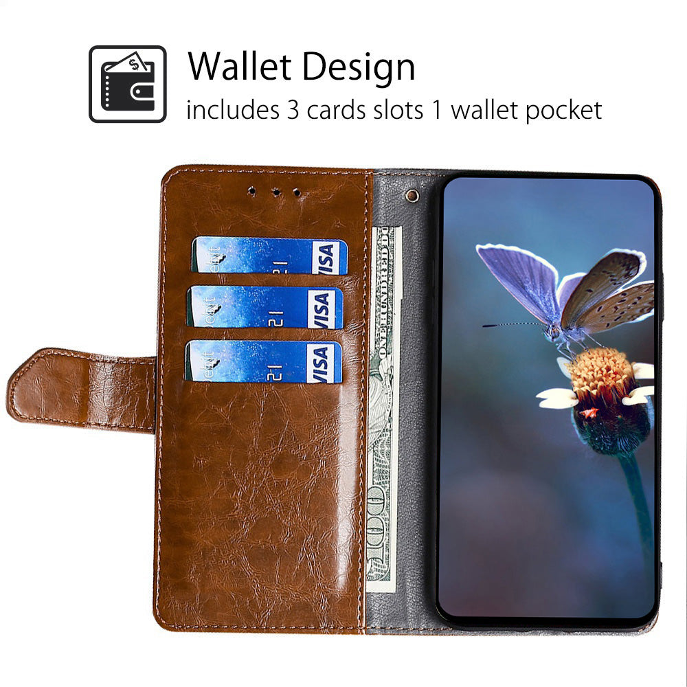 For Realme 12 Pro 5G / 12 Pro+ 5G Case Geometric Splicing Stand Cell Phone Cover with Wallet Design - Light Brown