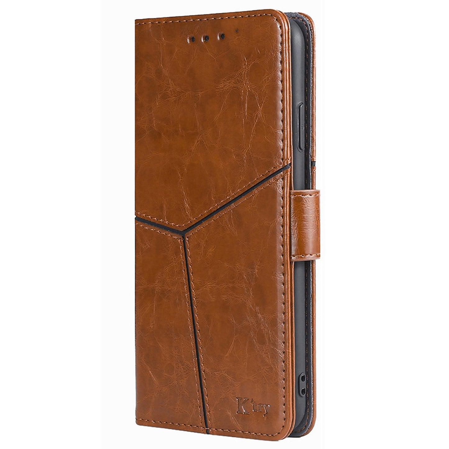 For Realme 12 Pro 5G / 12 Pro+ 5G Case Geometric Splicing Stand Cell Phone Cover with Wallet Design - Light Brown