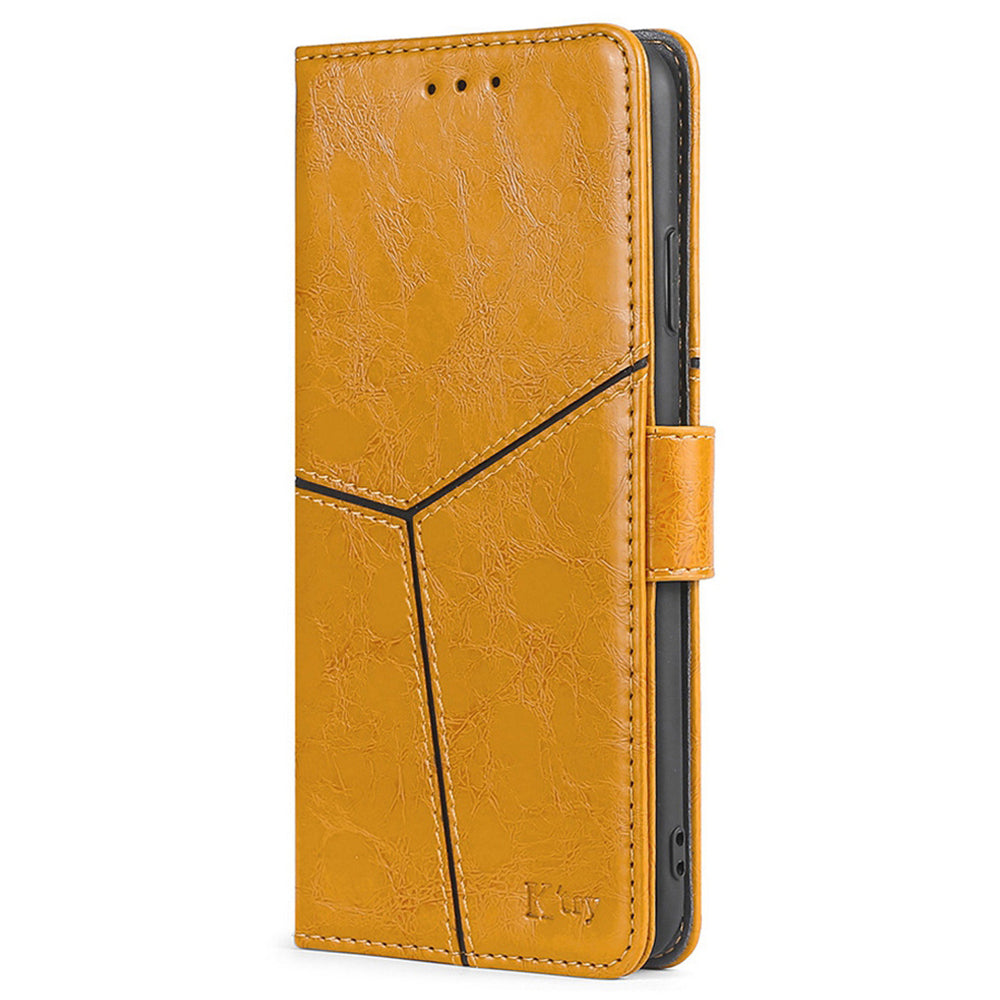 For Realme 12+ 5G Case Magnetic Closing Geometric Splicing Phone Stand Cover - Yellow