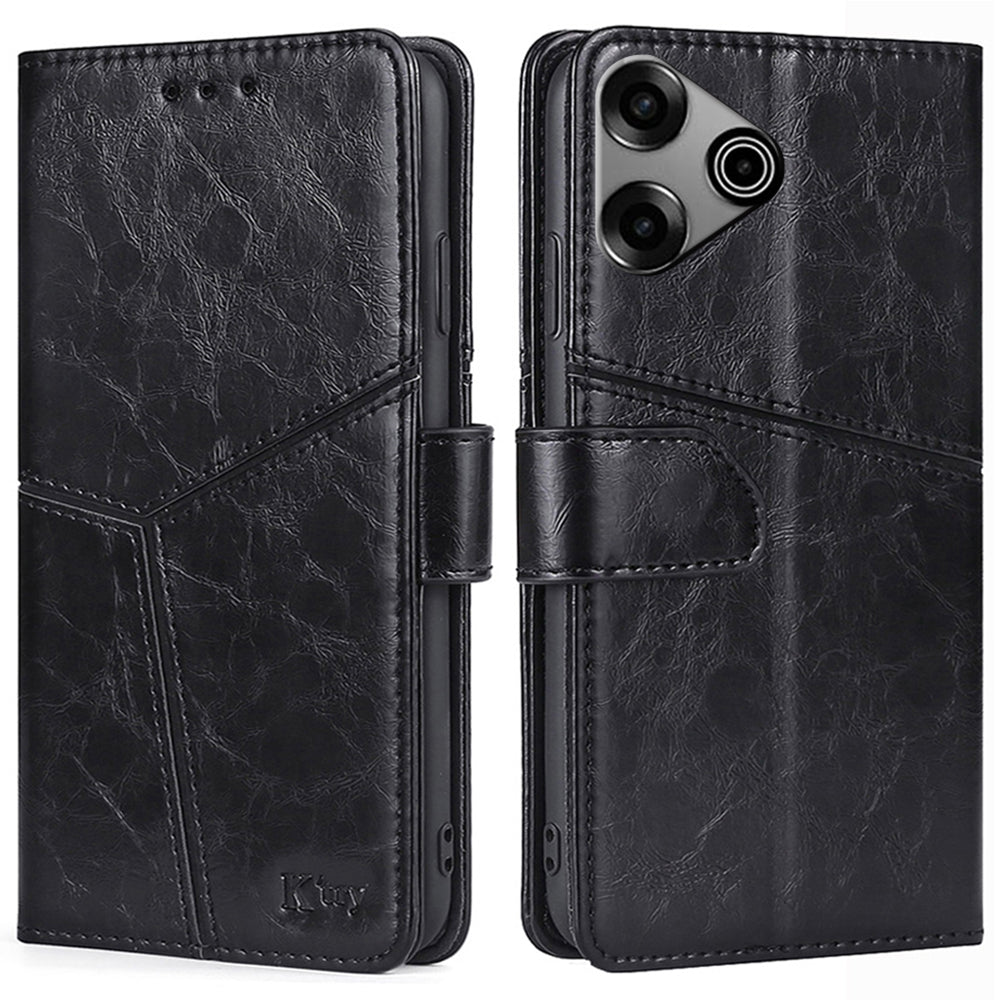 For Transsion Tecno Pova 6 Pro 5G Wallet Case Geometric Splicing Card Slots Phone Protector - Black