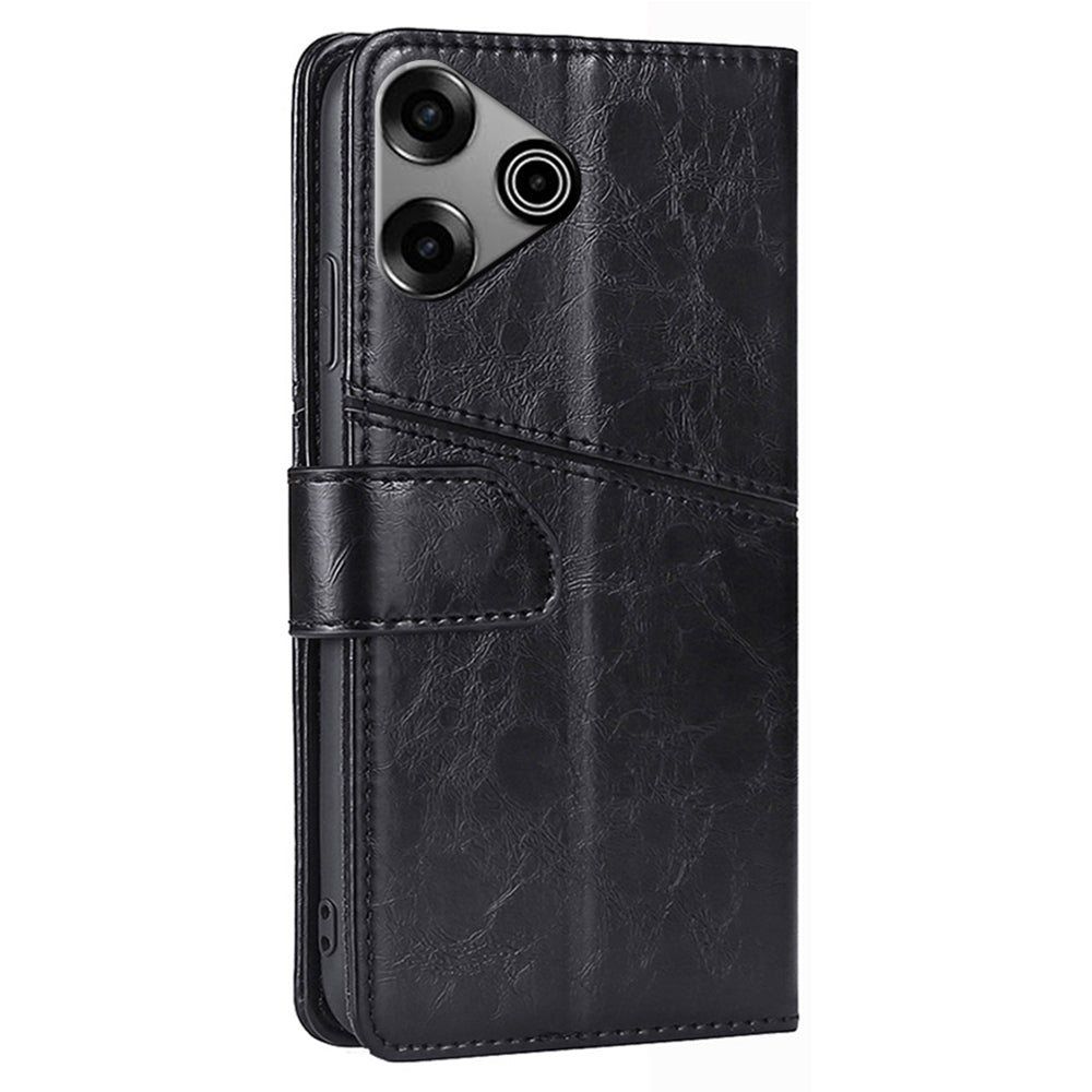 For Transsion Tecno Pova 6 Pro 5G Wallet Case Geometric Splicing Card Slots Phone Protector - Black