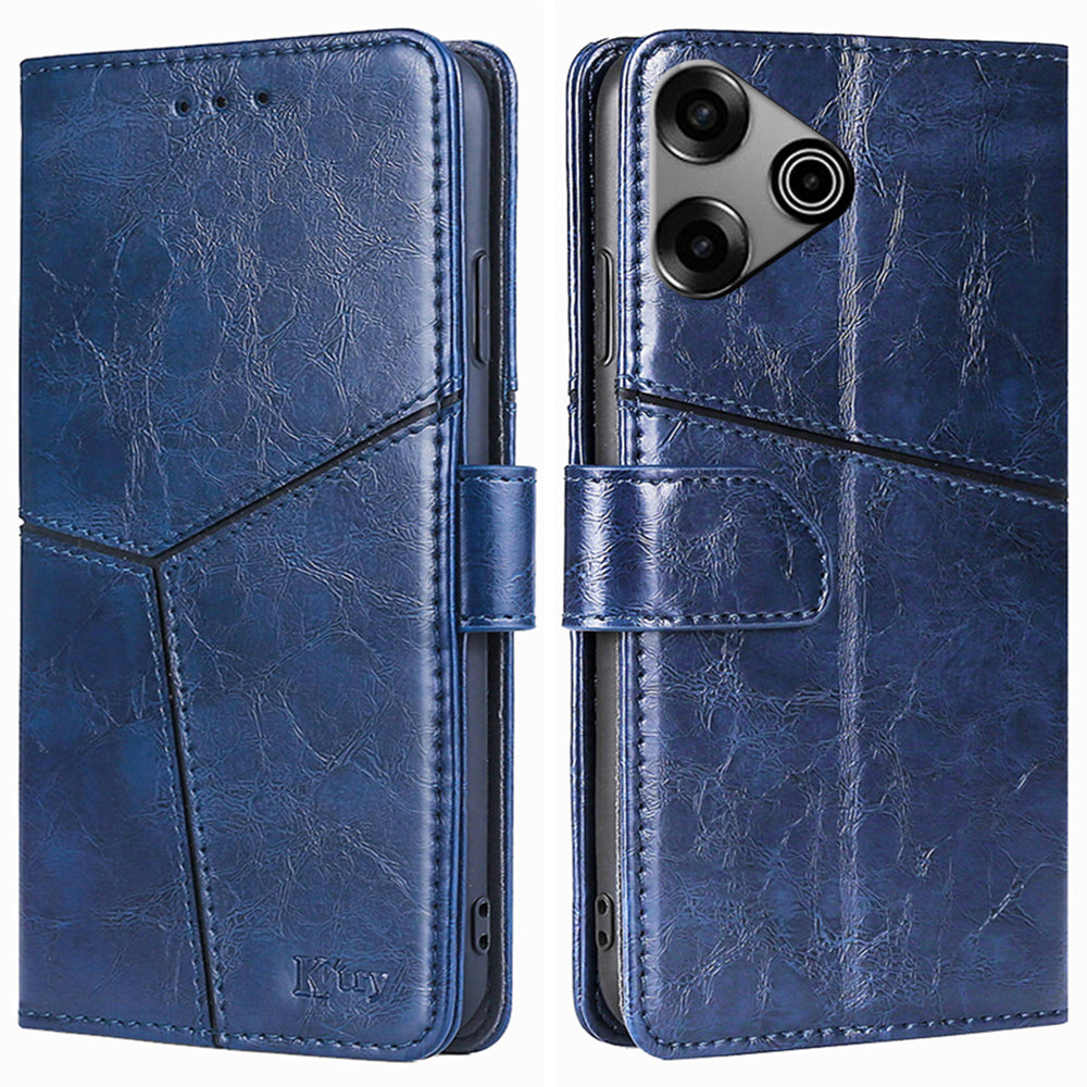 For Transsion Tecno Pova 6 Pro 5G Wallet Case Geometric Splicing Card Slots Phone Protector - Blue