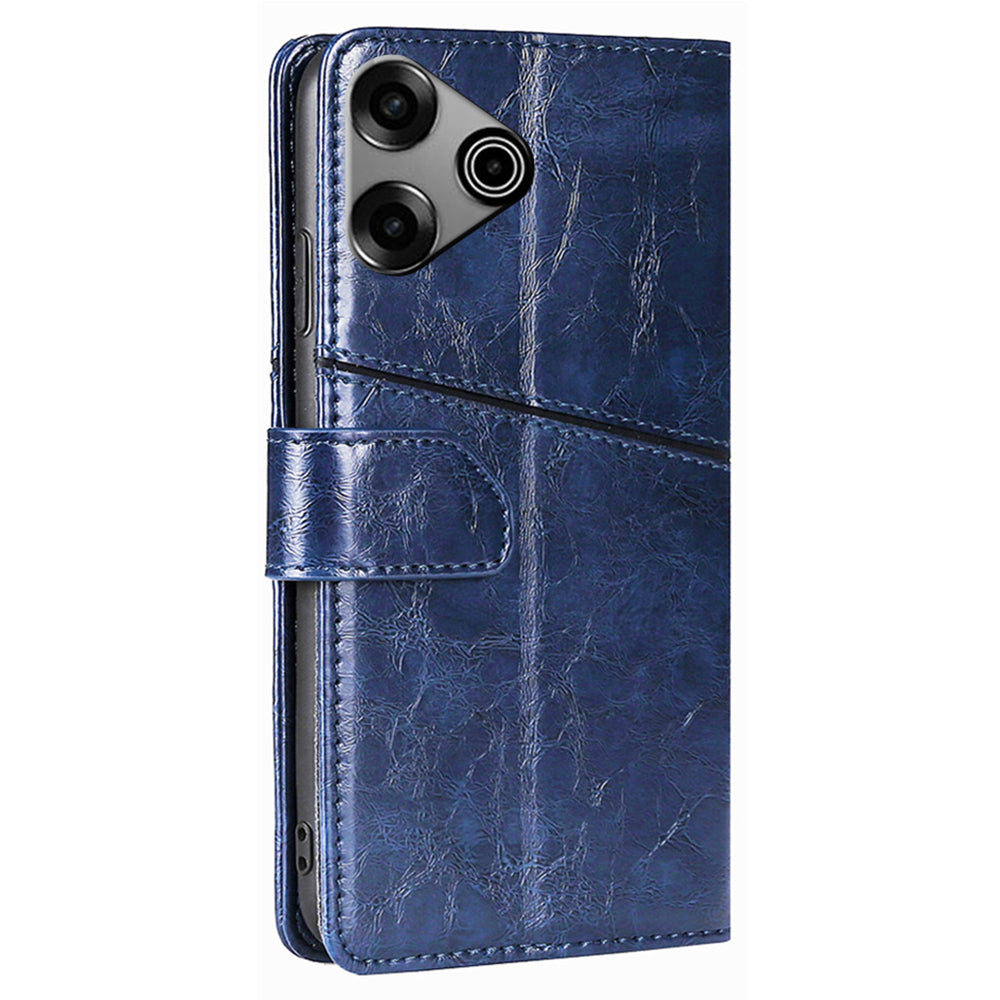 For Transsion Tecno Pova 6 Pro 5G Wallet Case Geometric Splicing Card Slots Phone Protector - Blue