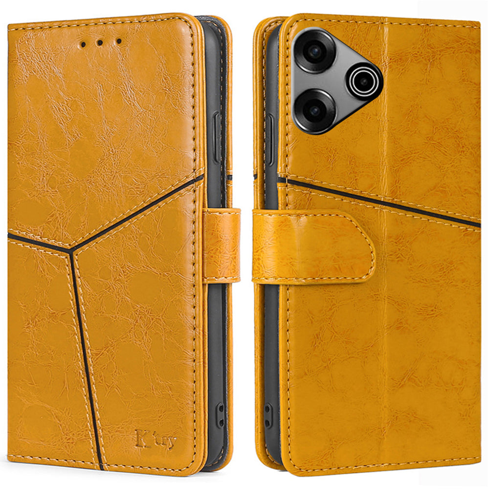 For Transsion Tecno Pova 6 Pro 5G Wallet Case Geometric Splicing Card Slots Phone Protector - Yellow