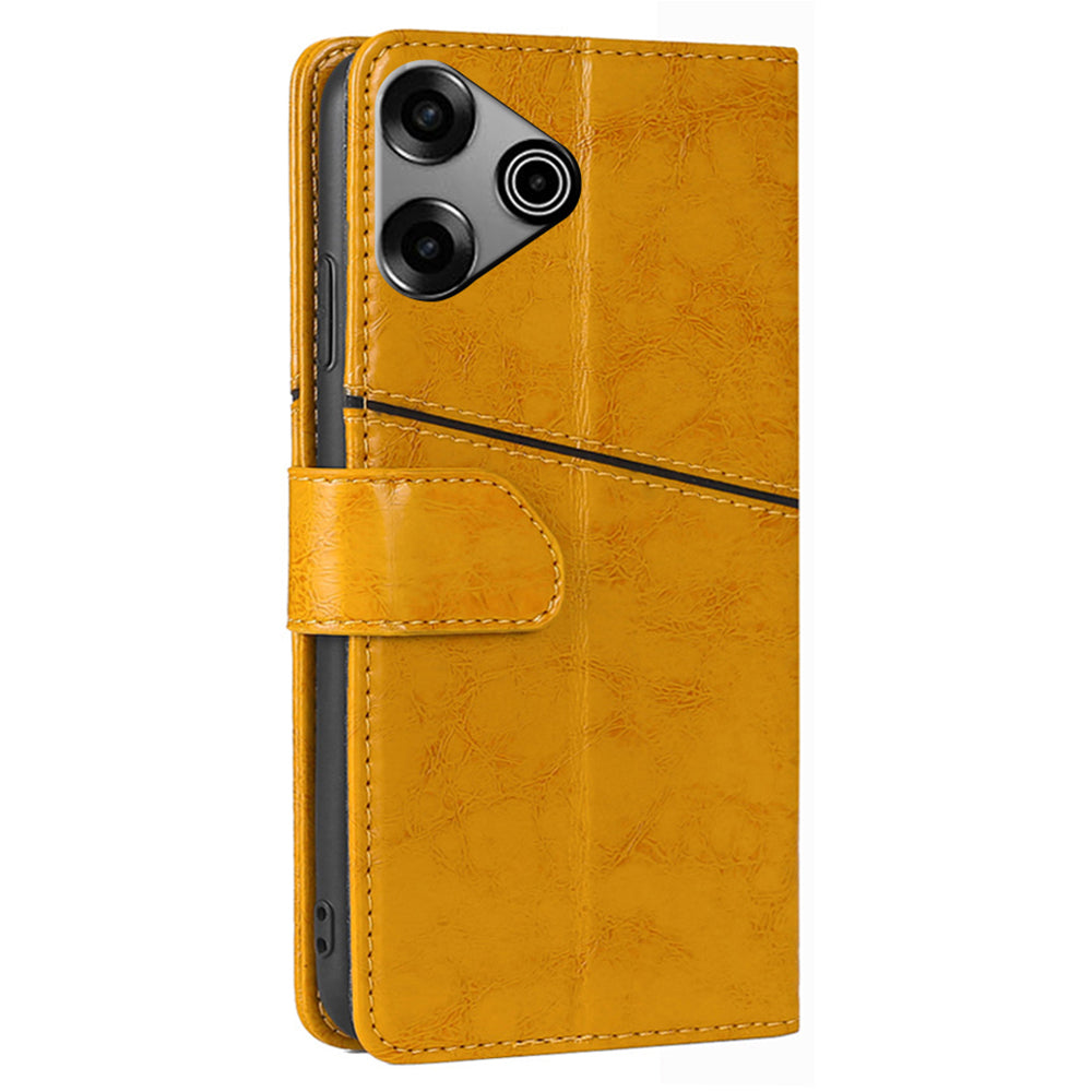 For Transsion Tecno Pova 6 Pro 5G Wallet Case Geometric Splicing Card Slots Phone Protector - Yellow