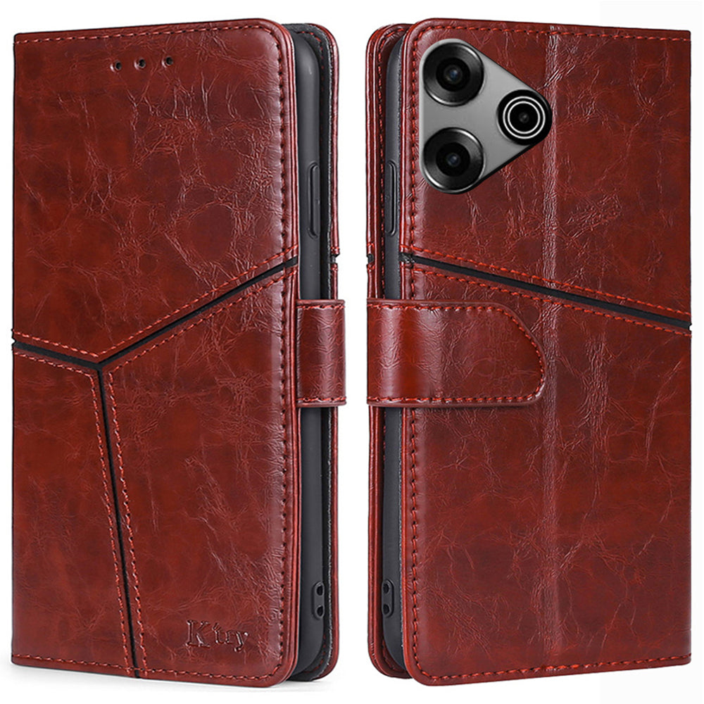 For Transsion Tecno Pova 6 Pro 5G Wallet Case Geometric Splicing Card Slots Phone Protector - Dark Brown