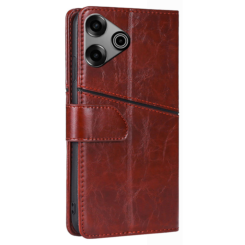 For Transsion Tecno Pova 6 Pro 5G Wallet Case Geometric Splicing Card Slots Phone Protector - Dark Brown