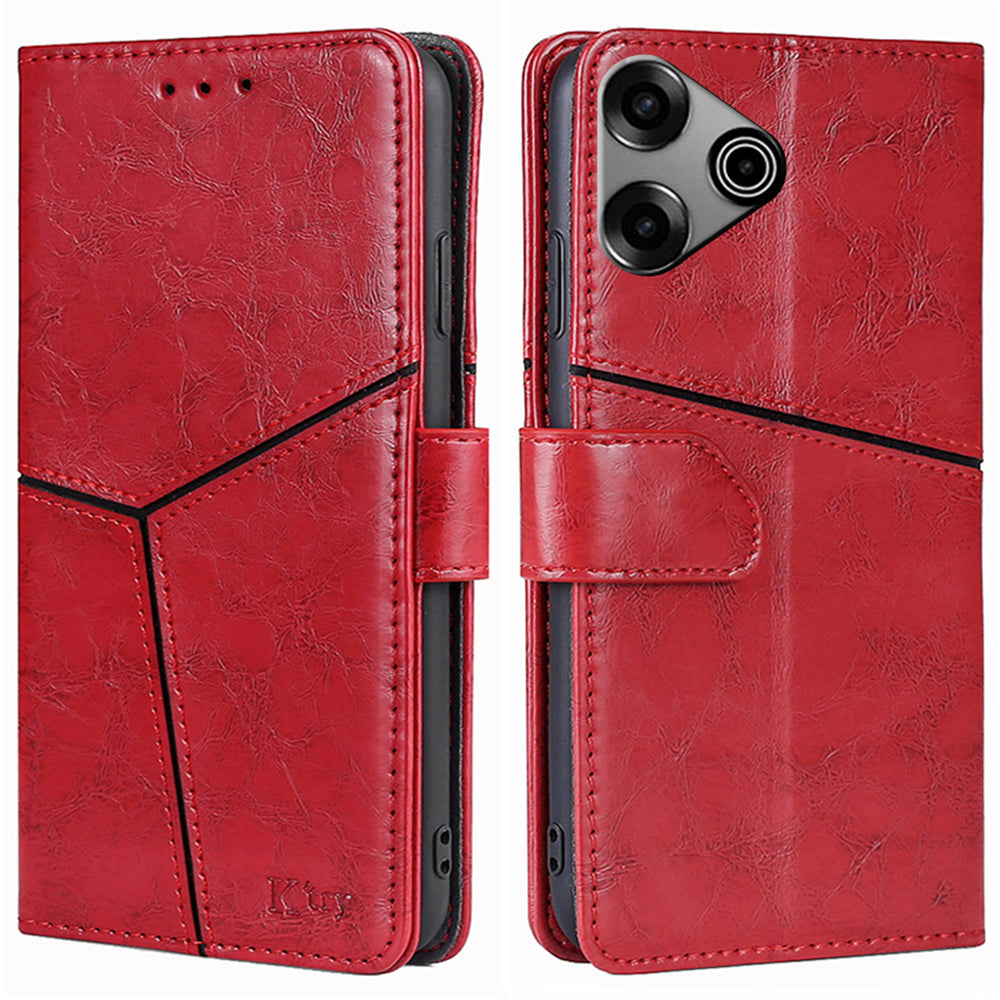 For Transsion Tecno Pova 6 Pro 5G Wallet Case Geometric Splicing Card Slots Phone Protector - Red