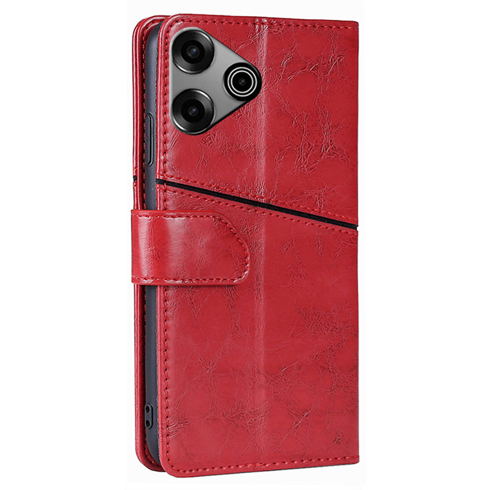 For Transsion Tecno Pova 6 Pro 5G Wallet Case Geometric Splicing Card Slots Phone Protector - Red