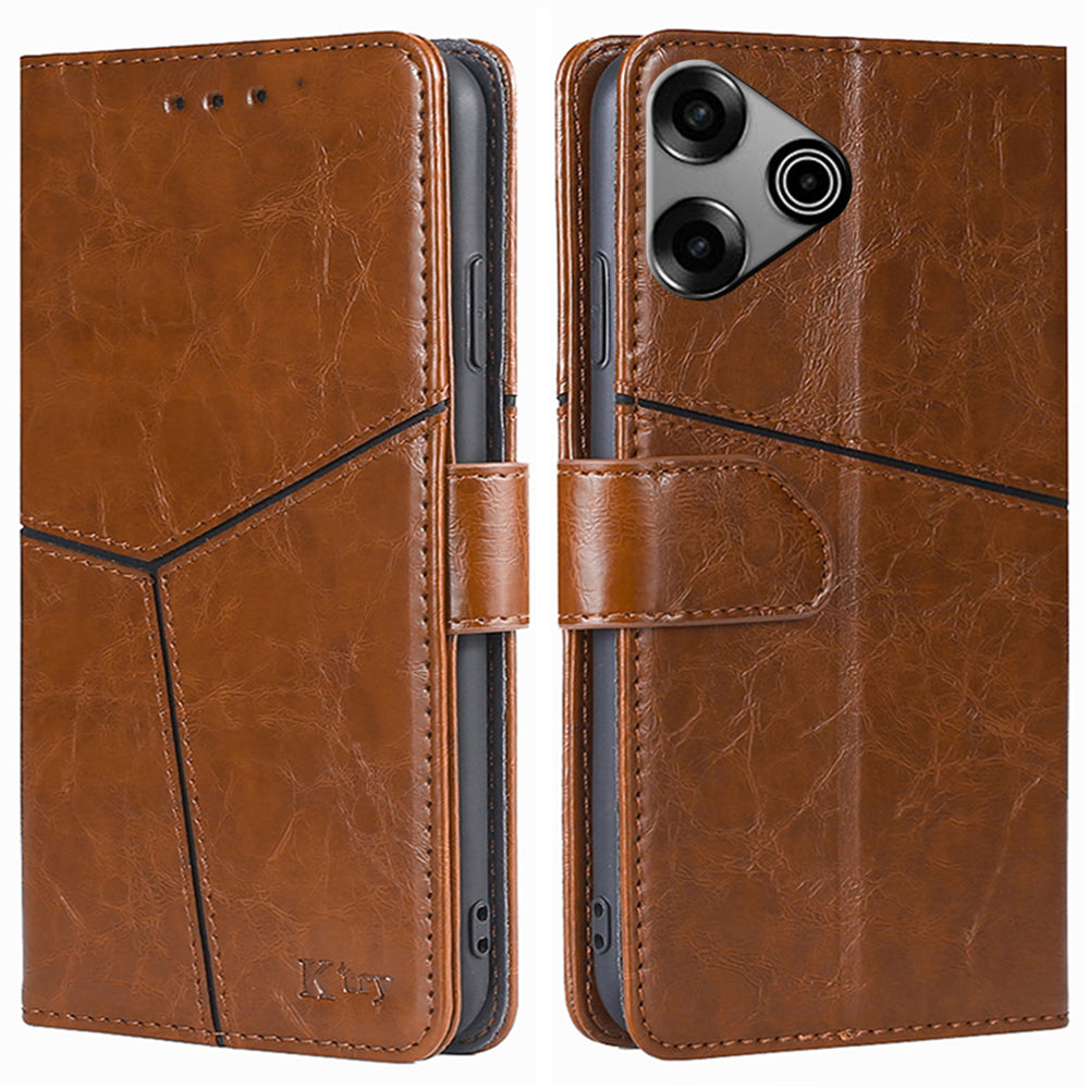 For Transsion Tecno Pova 6 Pro 5G Wallet Case Geometric Splicing Card Slots Phone Protector - Light Brown