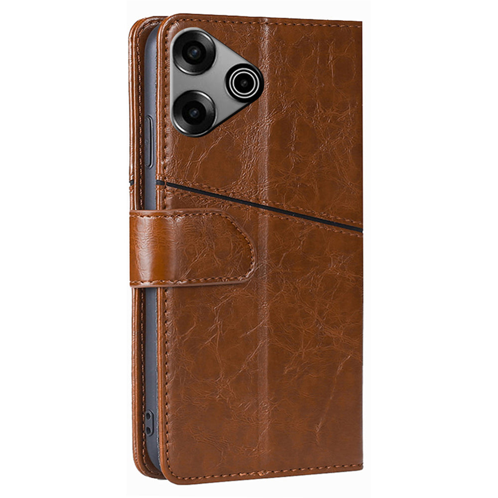 For Transsion Tecno Pova 6 Pro 5G Wallet Case Geometric Splicing Card Slots Phone Protector - Light Brown