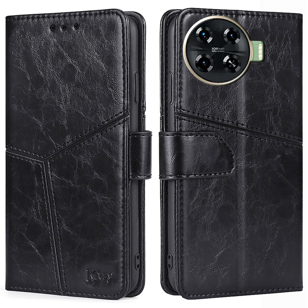 For Transsion Tecno Spark 20 Pro+ Case Geometric Splicing Wallet Drop-resistant Phone Cover - Black