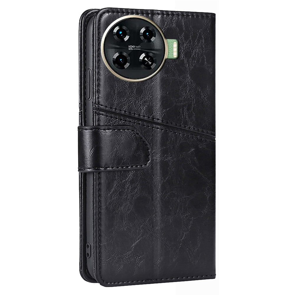 For Transsion Tecno Spark 20 Pro+ Case Geometric Splicing Wallet Drop-resistant Phone Cover - Black