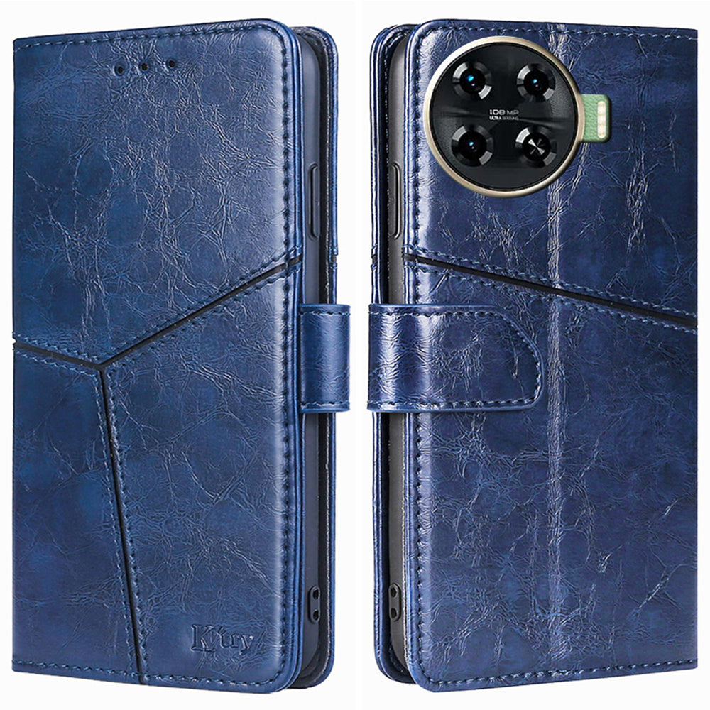 For Transsion Tecno Spark 20 Pro+ Case Geometric Splicing Wallet Drop-resistant Phone Cover - Blue