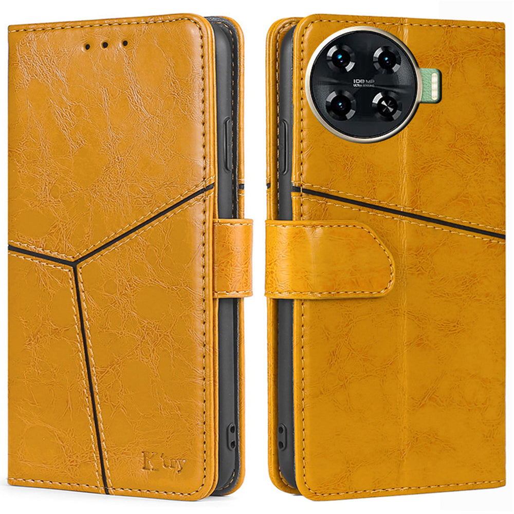 For Transsion Tecno Spark 20 Pro+ Case Geometric Splicing Wallet Drop-resistant Phone Cover - Yellow