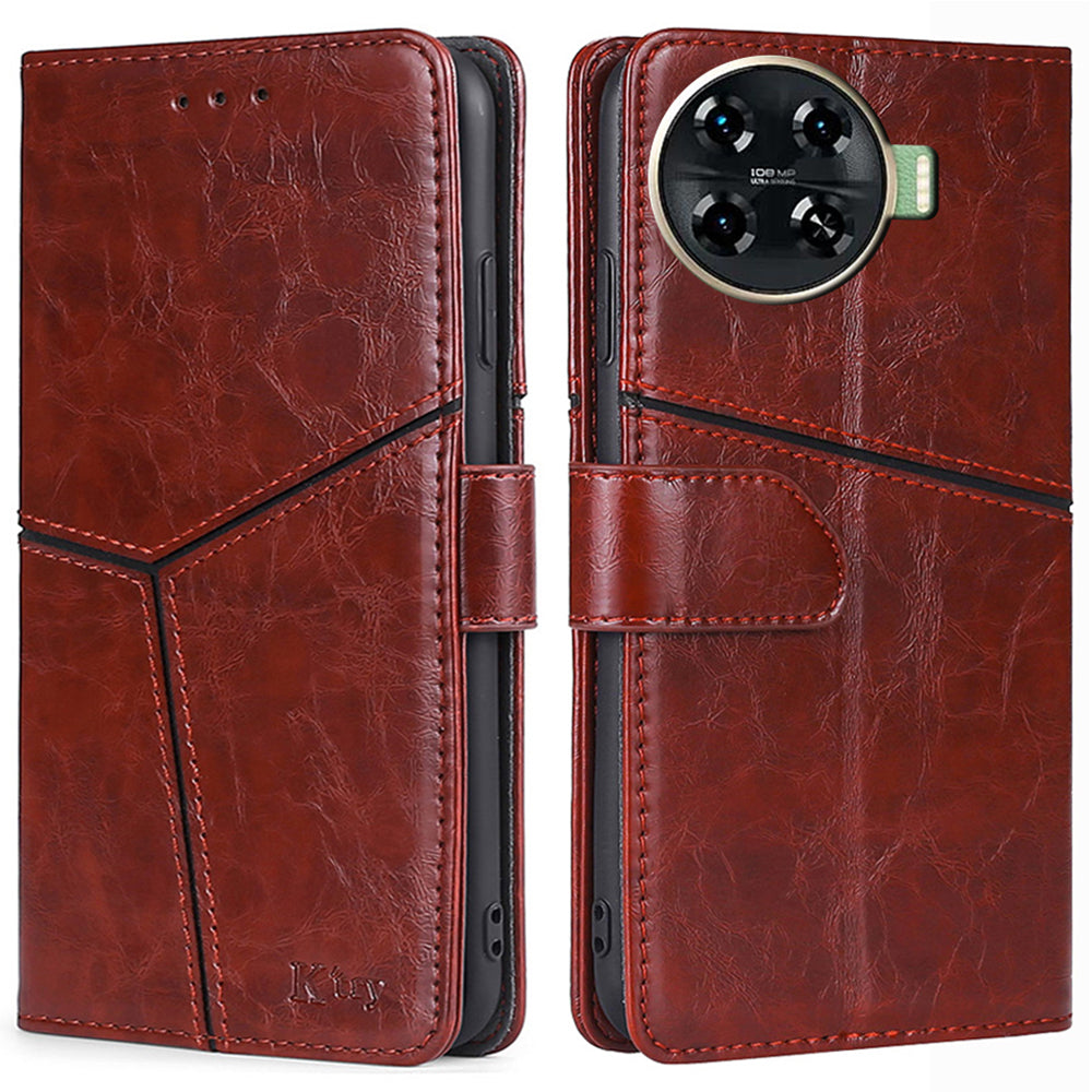 For Transsion Tecno Spark 20 Pro+ Case Geometric Splicing Wallet Drop-resistant Phone Cover - Dark Brown