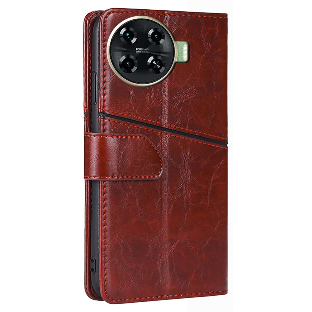 For Transsion Tecno Spark 20 Pro+ Case Geometric Splicing Wallet Drop-resistant Phone Cover - Dark Brown