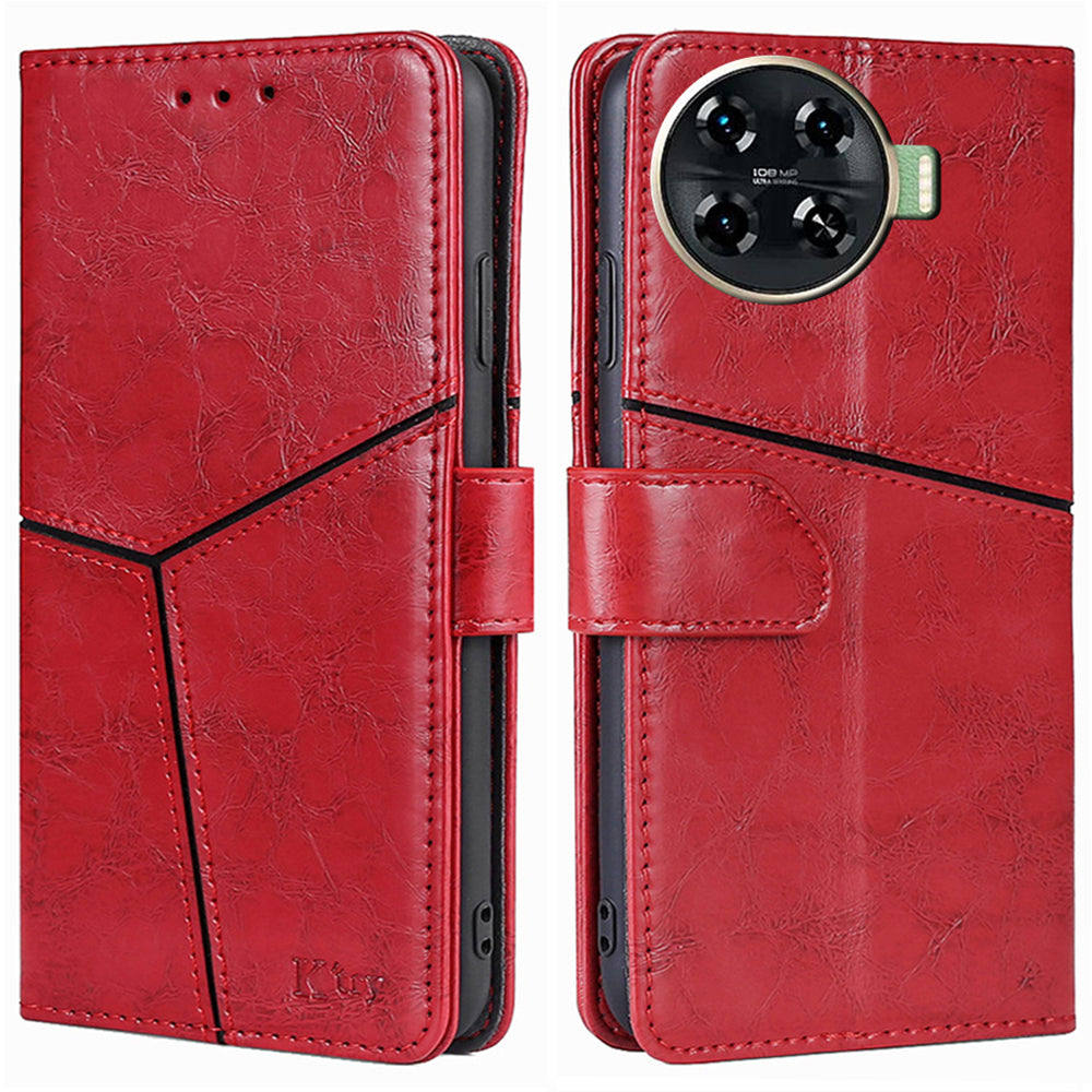 For Transsion Tecno Spark 20 Pro+ Case Geometric Splicing Wallet Drop-resistant Phone Cover - Red
