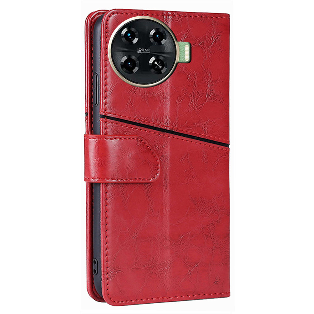 For Transsion Tecno Spark 20 Pro+ Case Geometric Splicing Wallet Drop-resistant Phone Cover - Red