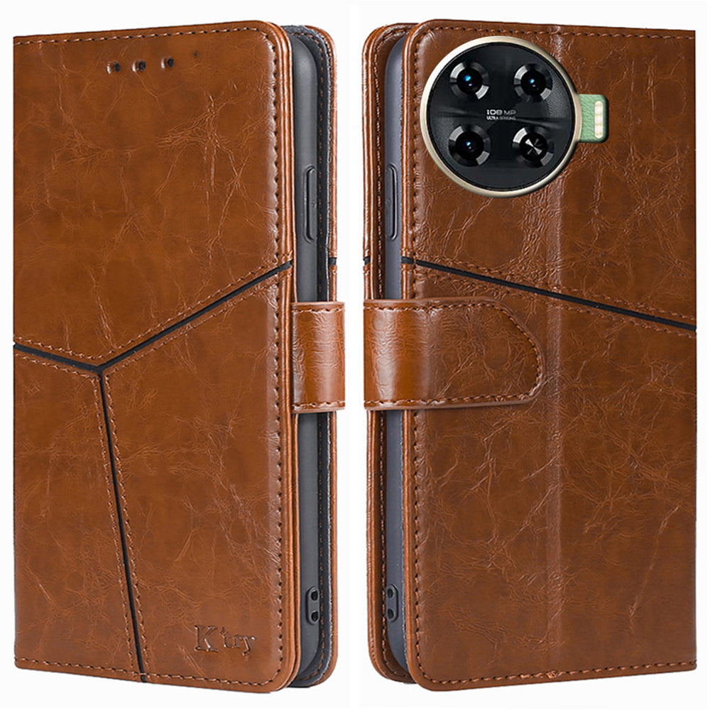 For Transsion Tecno Spark 20 Pro+ Case Geometric Splicing Wallet Drop-resistant Phone Cover - Light Brown