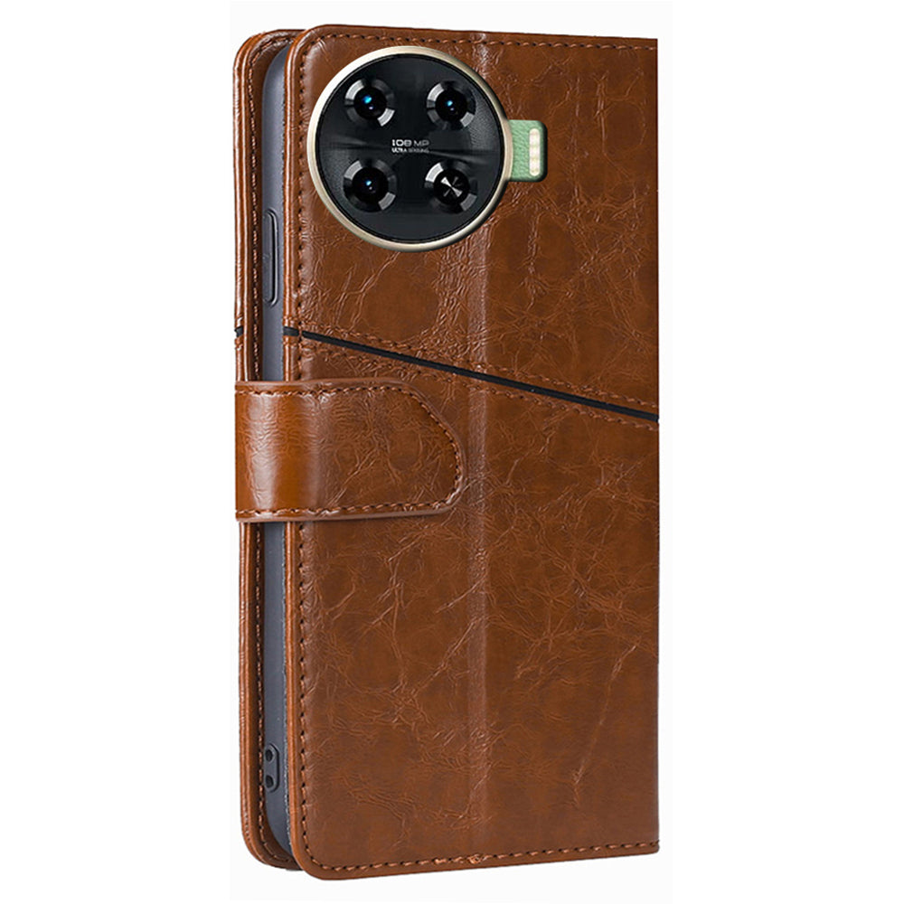 For Transsion Tecno Spark 20 Pro+ Case Geometric Splicing Wallet Drop-resistant Phone Cover - Light Brown