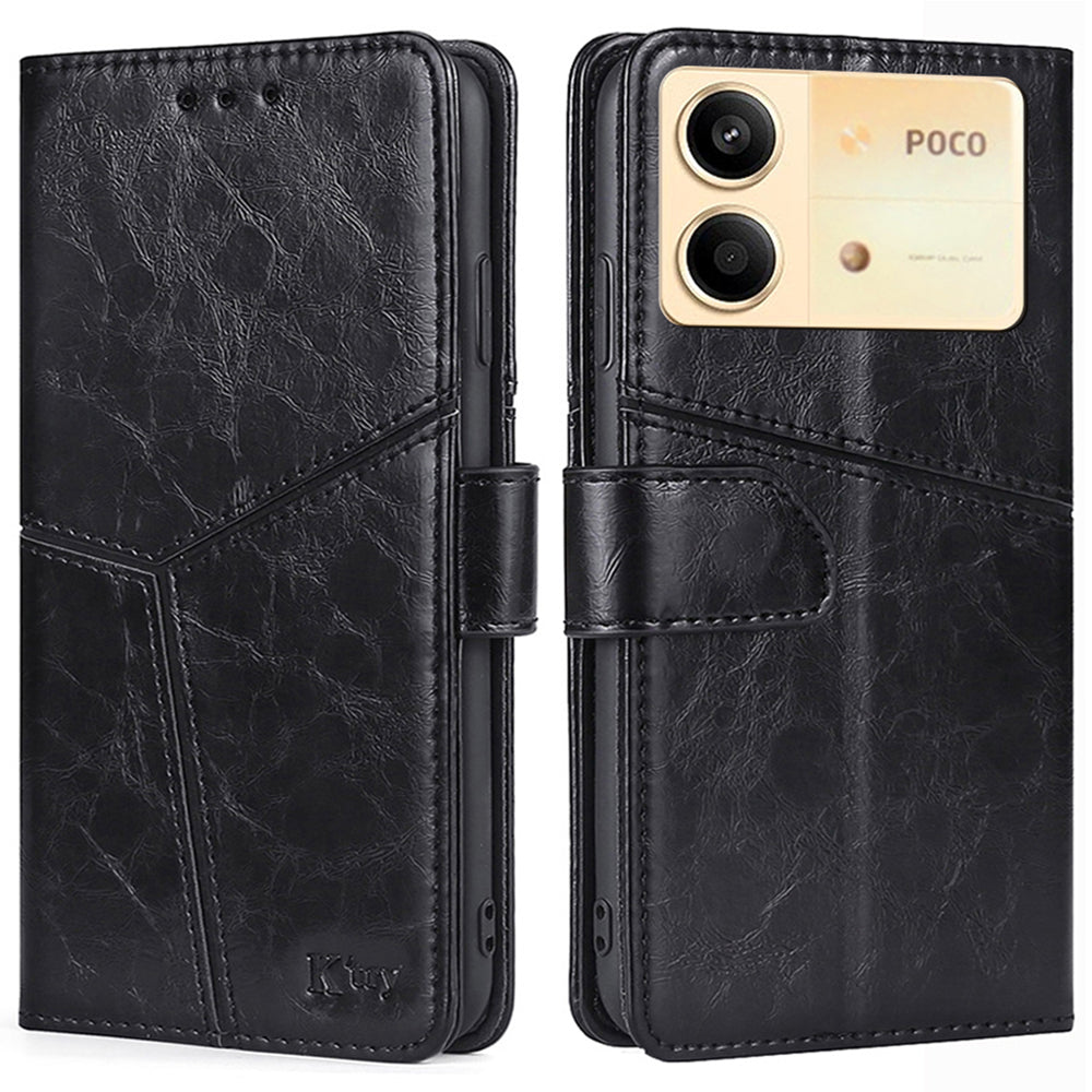 For Xiaomi Redmi Note 13R Pro 5G Case Geometric Splicing Stand Shock Absorbing Phone Cover - Black