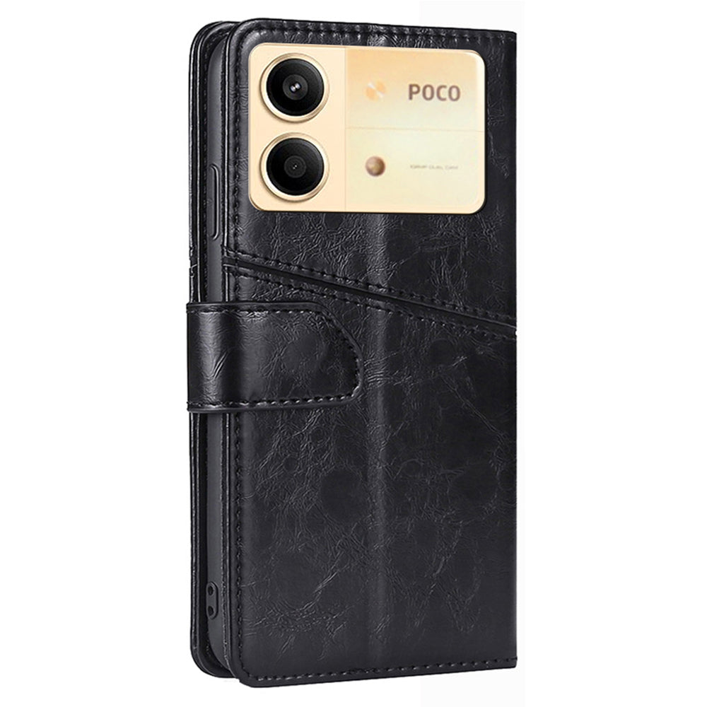 For Xiaomi Redmi Note 13R Pro 5G Case Geometric Splicing Stand Shock Absorbing Phone Cover - Black