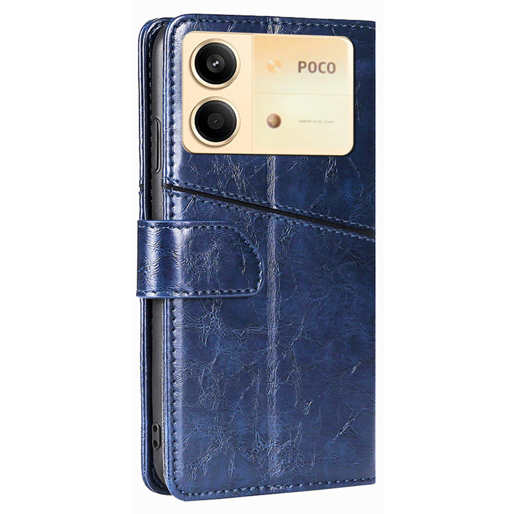 For Xiaomi Redmi Note 13R Pro 5G Case Geometric Splicing Stand Shock Absorbing Phone Cover - Blue