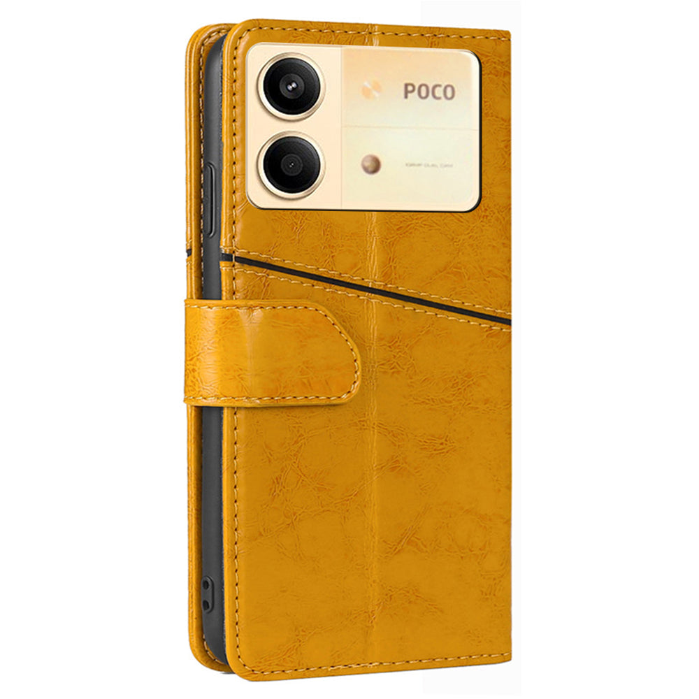For Xiaomi Redmi Note 13R Pro 5G Case Geometric Splicing Stand Shock Absorbing Phone Cover - Yellow