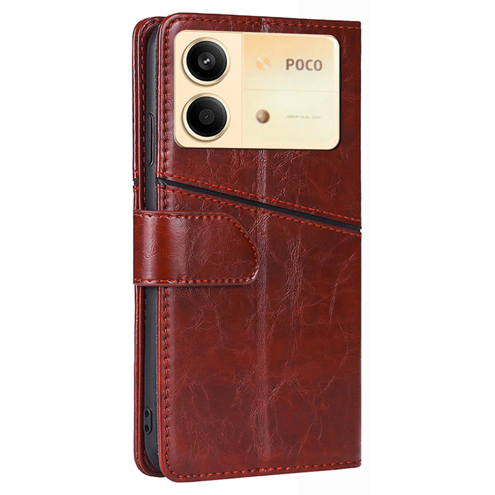 For Xiaomi Redmi Note 13R Pro 5G Case Geometric Splicing Stand Shock Absorbing Phone Cover - Dark Brown