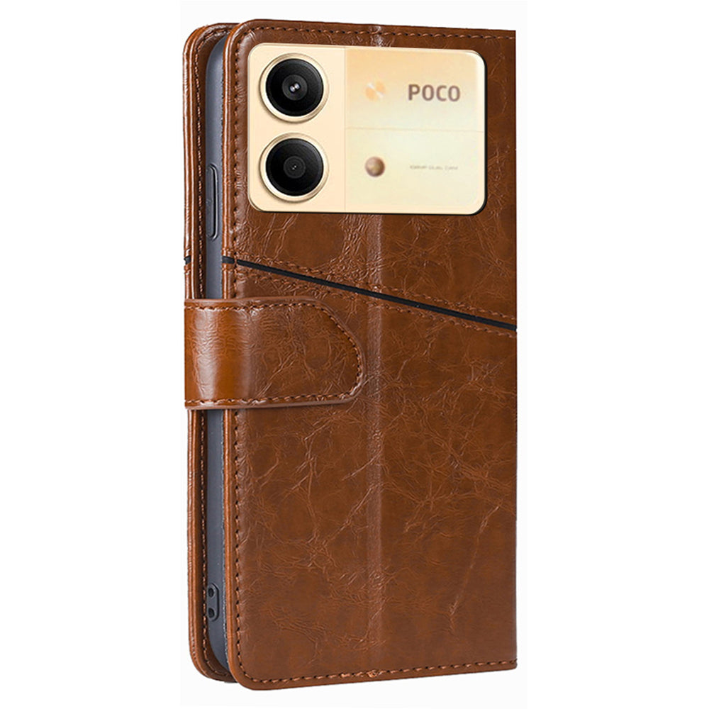 For Xiaomi Redmi Note 13R Pro 5G Case Geometric Splicing Stand Shock Absorbing Phone Cover - Light Brown