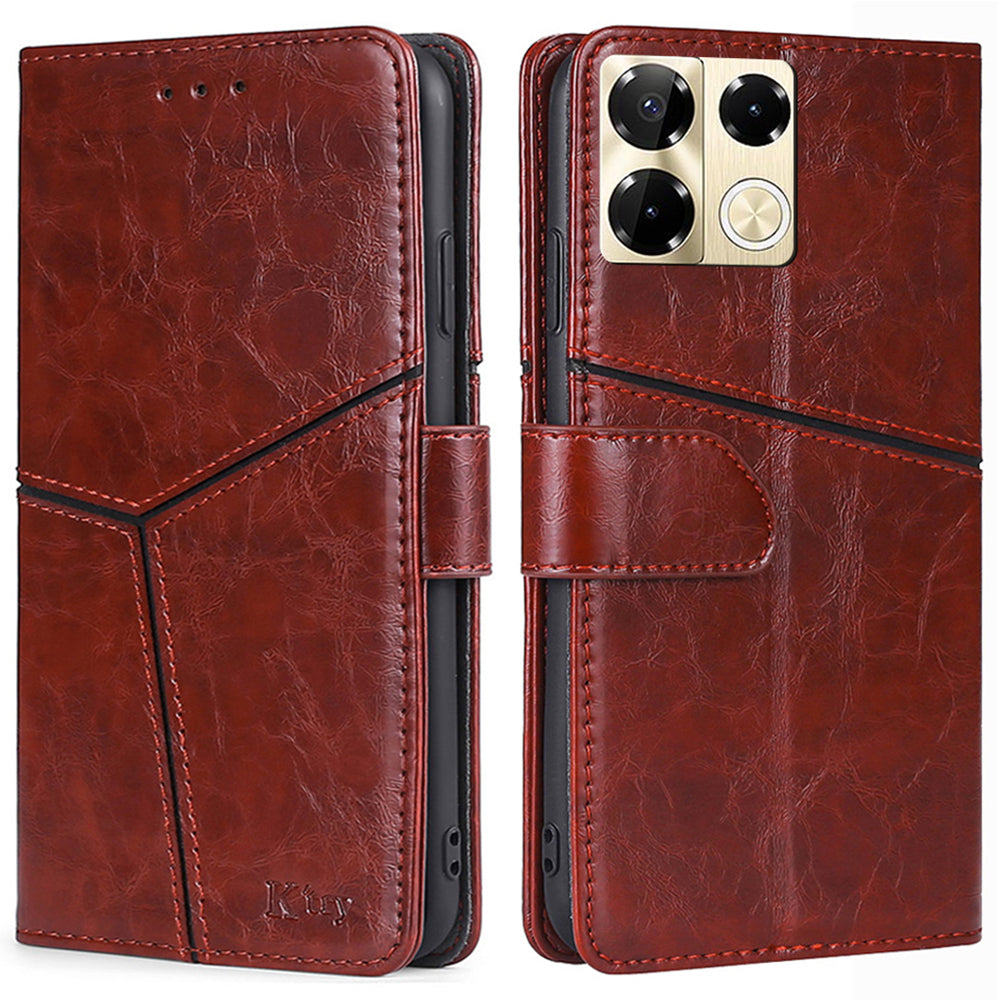 For Transsion Infinix Note 40 Pro 5G Phone Cover Wallet Geometric Splicing Magnetic Case - Dark Brown