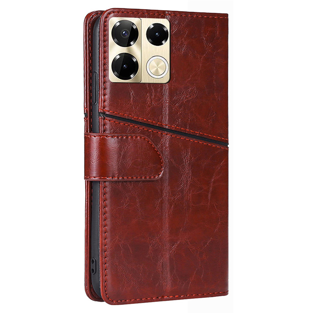 For Transsion Infinix Note 40 Pro 5G Phone Cover Wallet Geometric Splicing Magnetic Case - Dark Brown