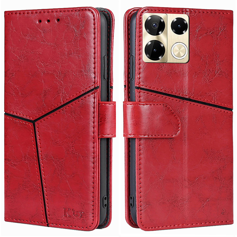 For Transsion Infinix Note 40 Pro 5G Phone Cover Wallet Geometric Splicing Magnetic Case - Red