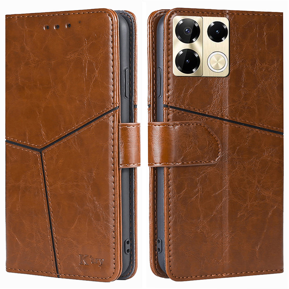 For Transsion Infinix Note 40 Pro 5G Phone Cover Wallet Geometric Splicing Magnetic Case - Light Brown