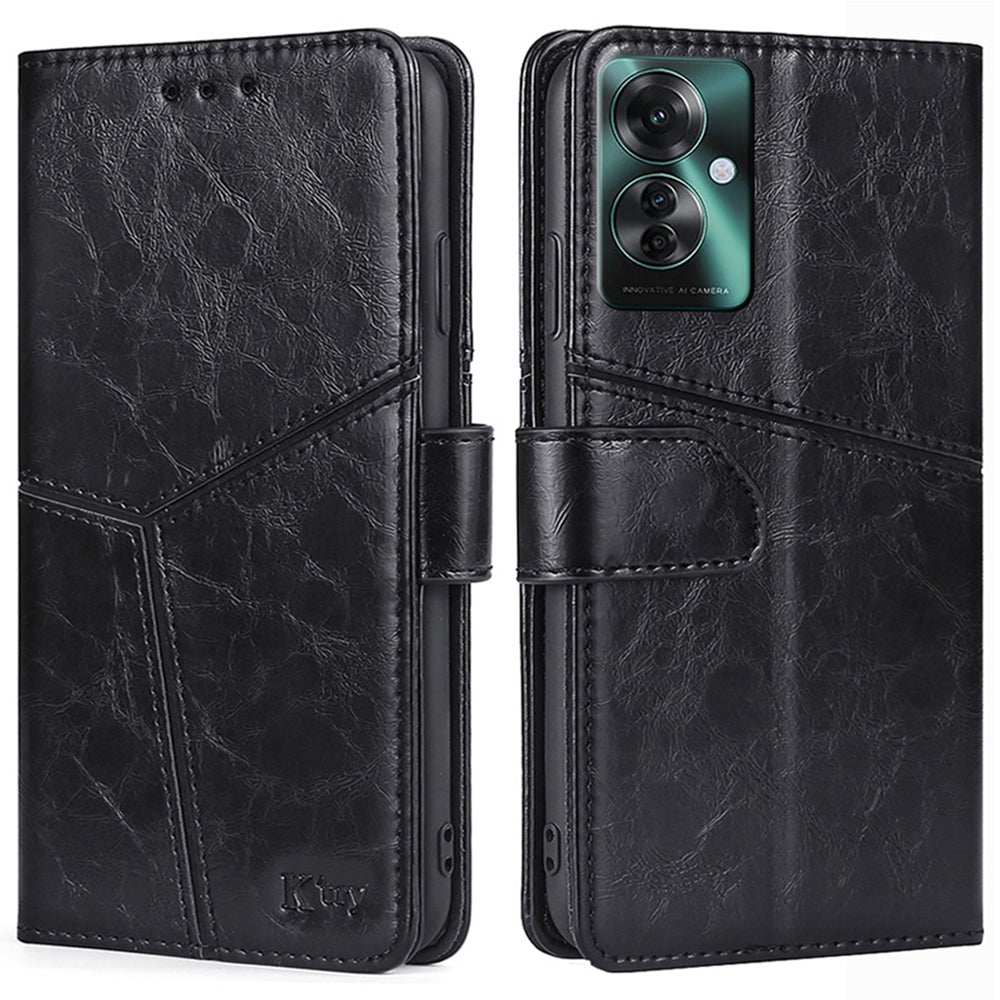 For Oppo Reno11 F 5G / F25 Pro 5G Magnetic Case Imprinted Geometric Splicing Stand Phone Cover - Black