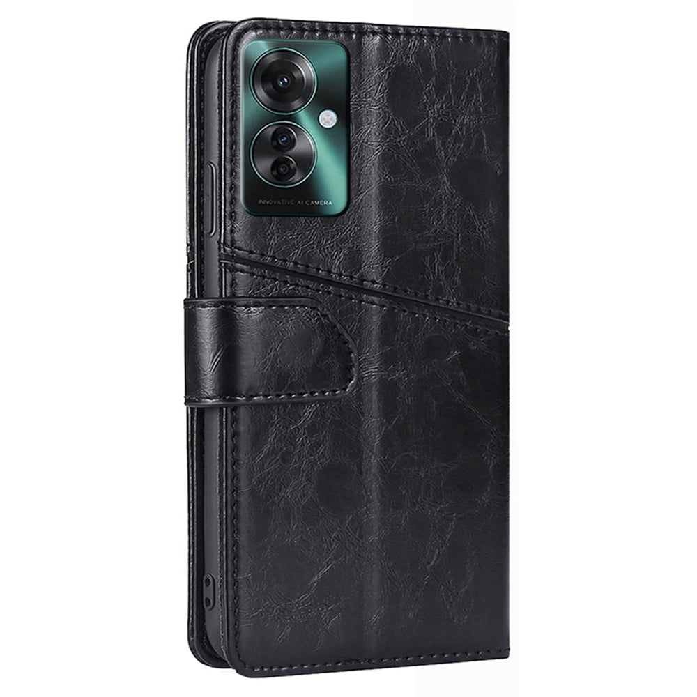 For Oppo Reno11 F 5G / F25 Pro 5G Magnetic Case Imprinted Geometric Splicing Stand Phone Cover - Black