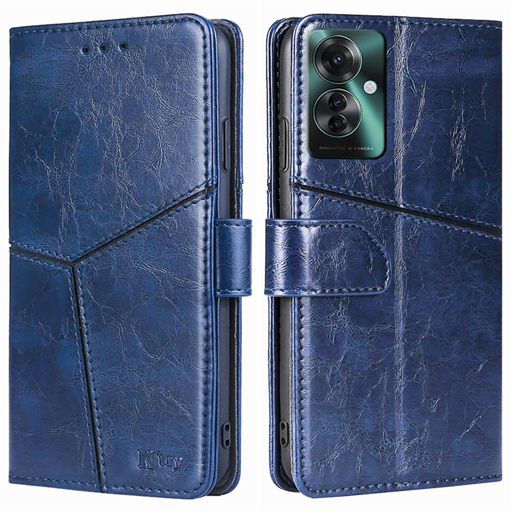 For Oppo Reno11 F 5G / F25 Pro 5G Magnetic Case Imprinted Geometric Splicing Stand Phone Cover - Blue