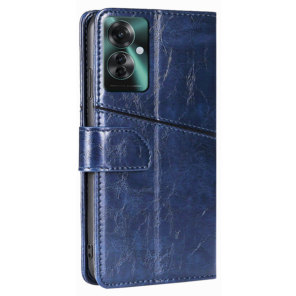 For Oppo Reno11 F 5G / F25 Pro 5G Magnetic Case Imprinted Geometric Splicing Stand Phone Cover - Blue