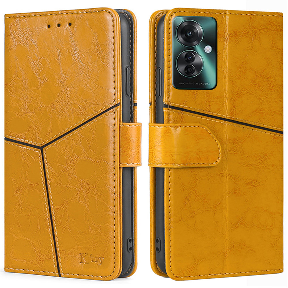 For Oppo Reno11 F 5G / F25 Pro 5G Magnetic Case Imprinted Geometric Splicing Stand Phone Cover - Yellow