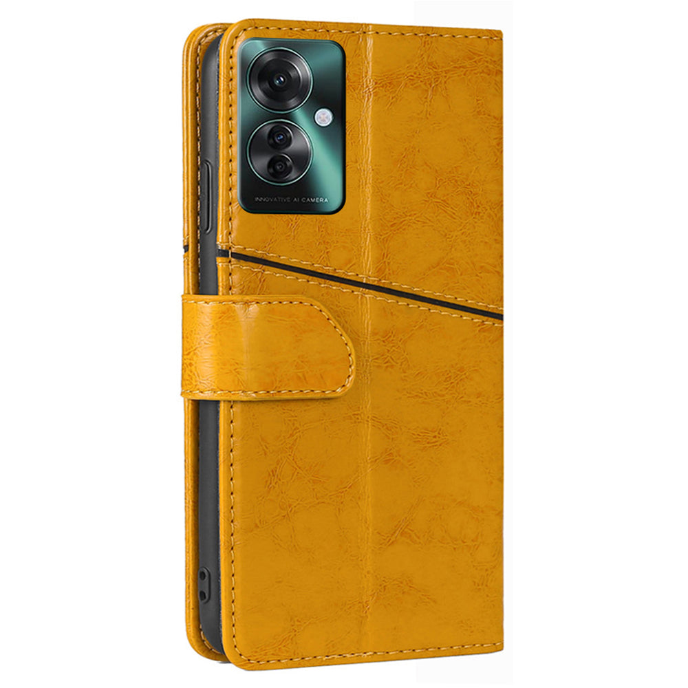 For Oppo Reno11 F 5G / F25 Pro 5G Magnetic Case Imprinted Geometric Splicing Stand Phone Cover - Yellow
