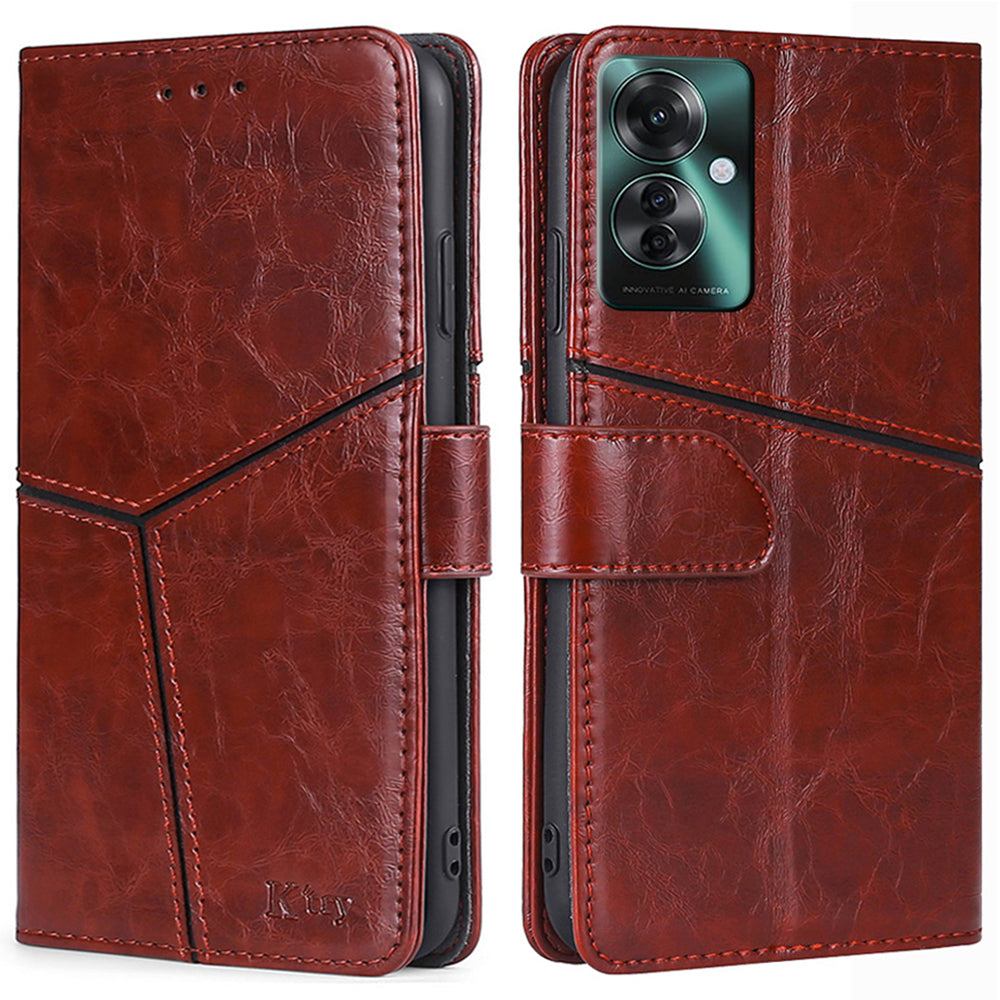 For Oppo Reno11 F 5G / F25 Pro 5G Magnetic Case Imprinted Geometric Splicing Stand Phone Cover - Dark Brown