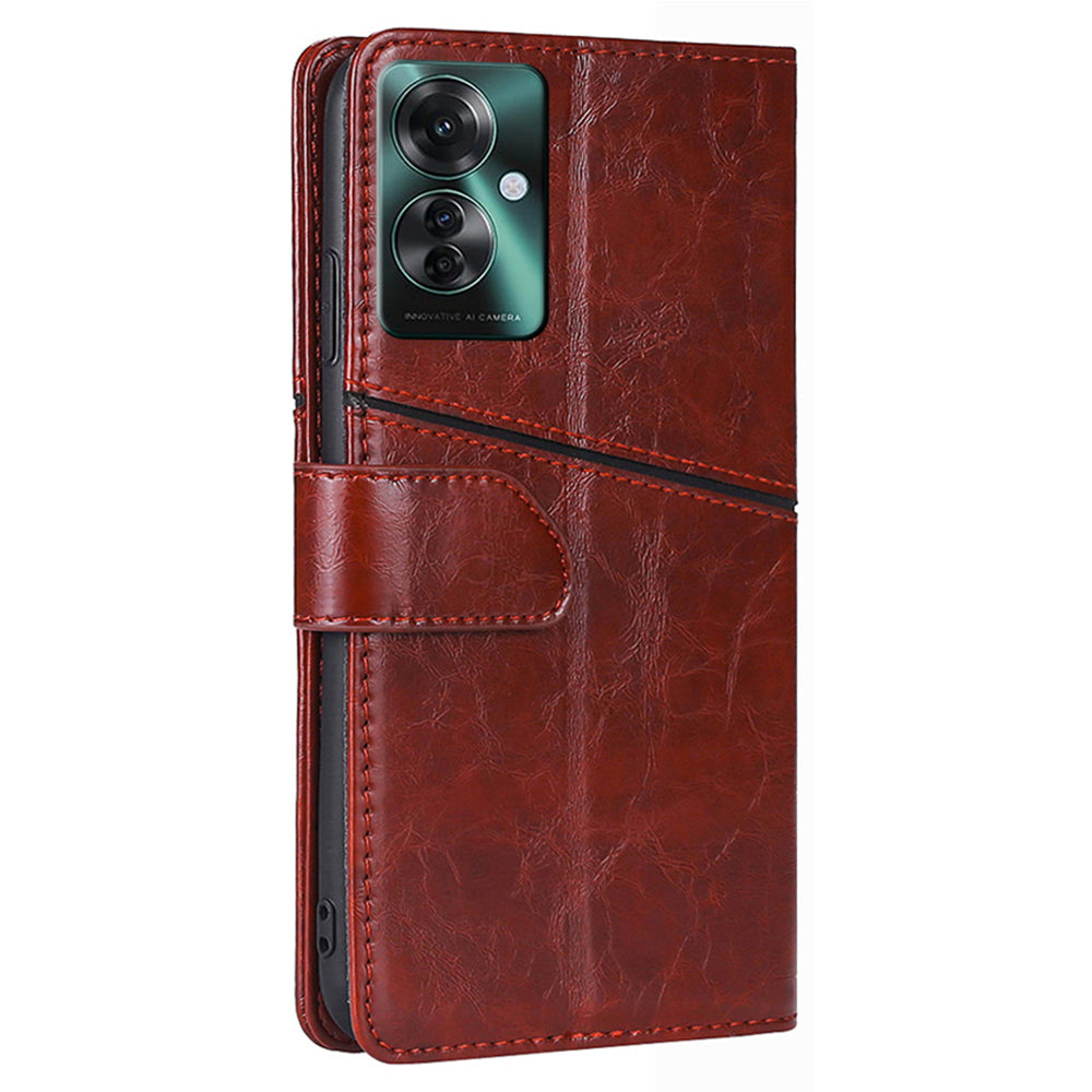 For Oppo Reno11 F 5G / F25 Pro 5G Magnetic Case Imprinted Geometric Splicing Stand Phone Cover - Dark Brown