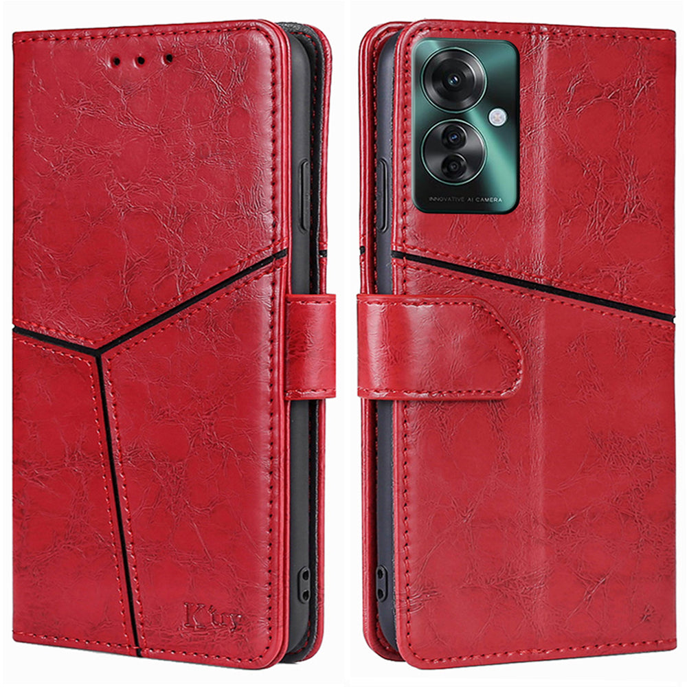 For Oppo Reno11 F 5G / F25 Pro 5G Magnetic Case Imprinted Geometric Splicing Stand Phone Cover - Red