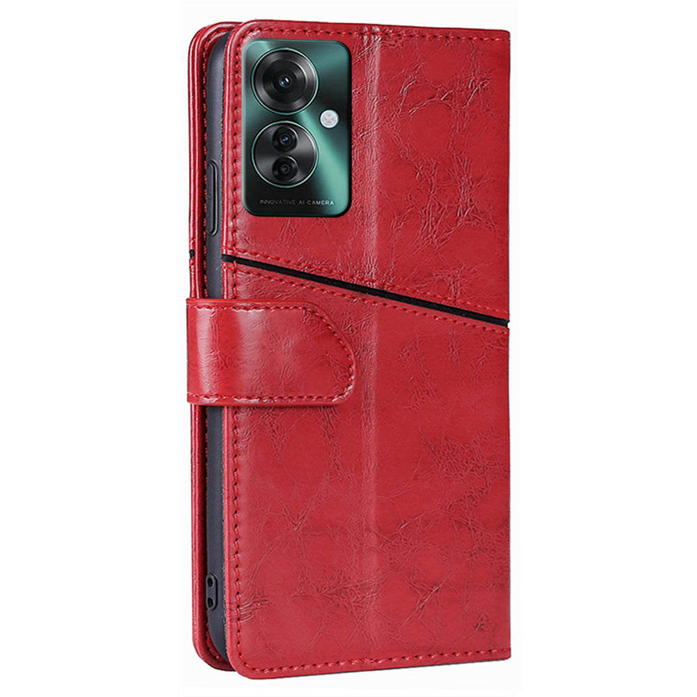 For Oppo Reno11 F 5G / F25 Pro 5G Magnetic Case Imprinted Geometric Splicing Stand Phone Cover - Red