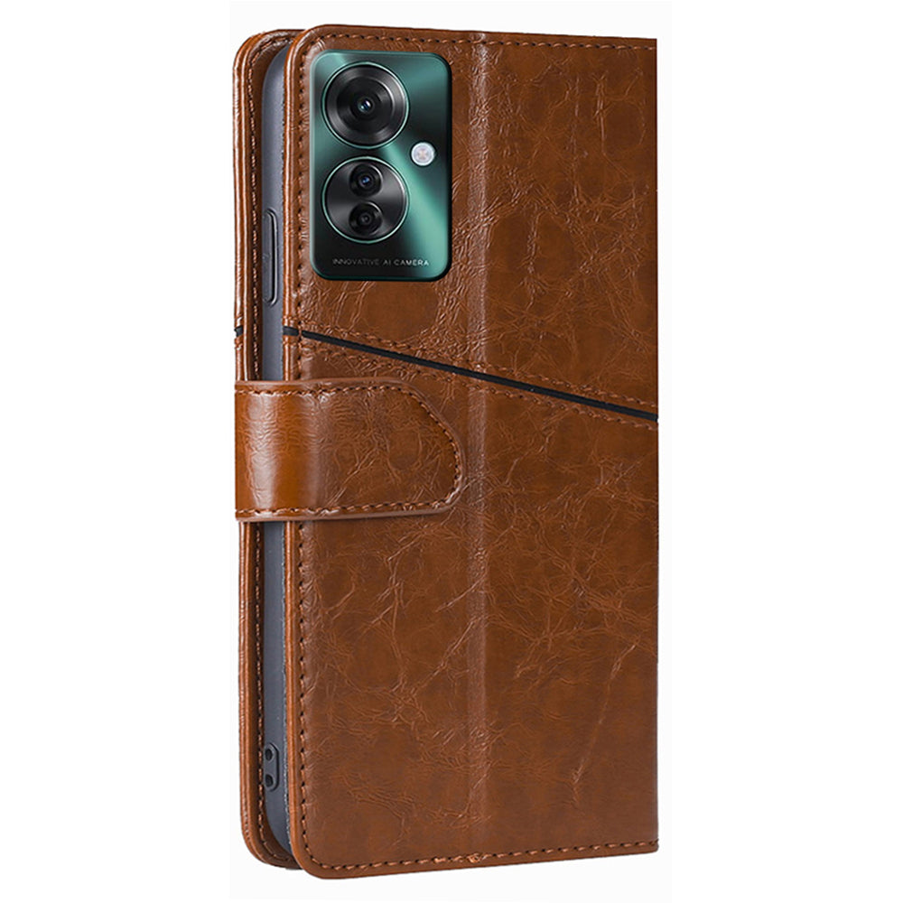 For Oppo Reno11 F 5G / F25 Pro 5G Magnetic Case Imprinted Geometric Splicing Stand Phone Cover - Light Brown